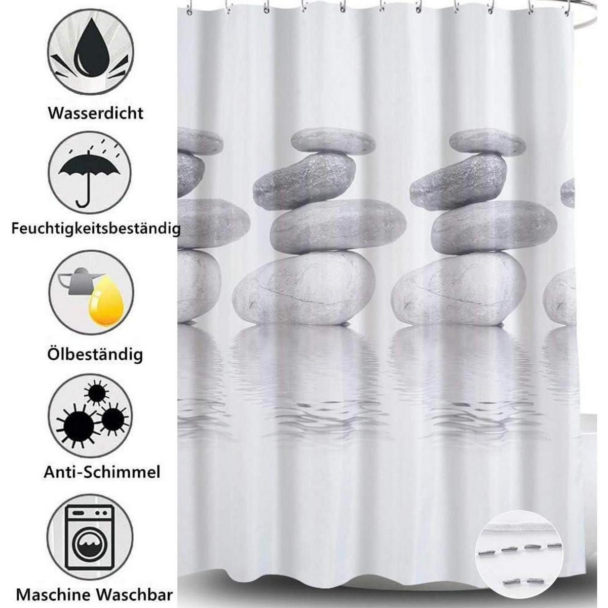 DUSCHVORHANG 120x180 cm Textil Grau Pebble Schimmelresistent Wasserabweisend - Grau, Textil (120/180cm)