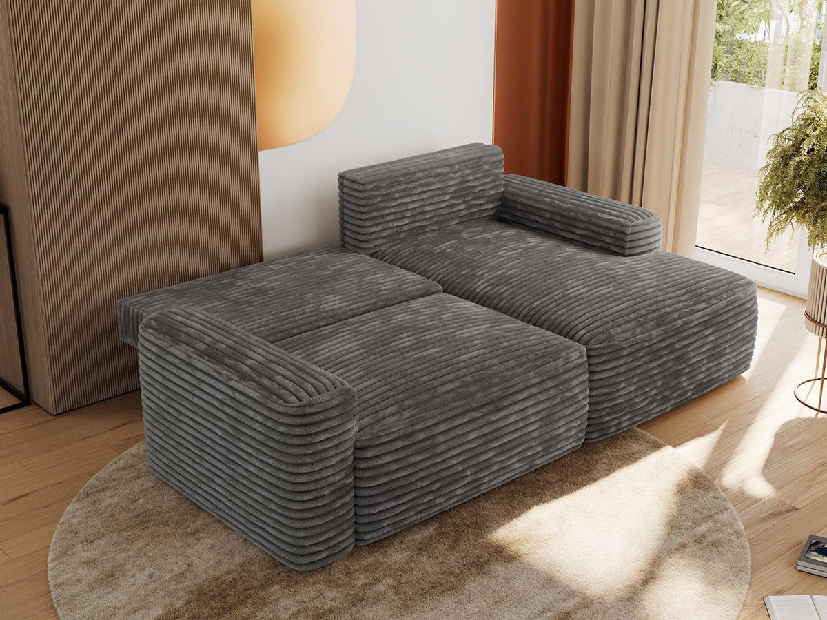 ECKSOFA BELLUNO L Dunkelgrau Cord - Rechts - Dunkelgrau/Schwarz, Textil (233/144cm) - MKS