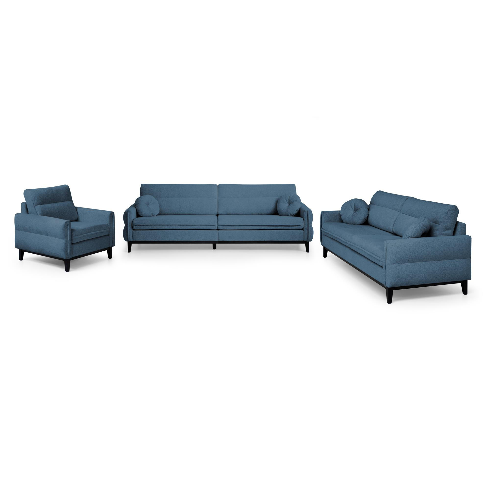 SITZGARNITUR Belweder, zwei Sofas+Sessel, Blau, Bouclé - Wengefarben/Blau, Holz/Textil (268/95/94cm) - Beautysofa