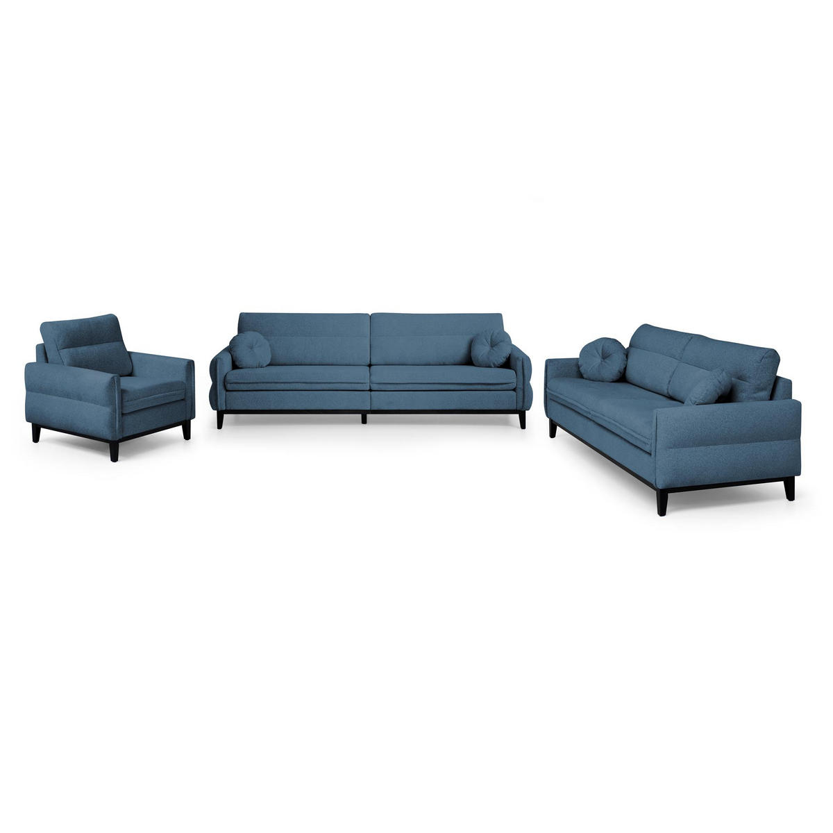 SITZGARNITUR Belweder, zwei Sofas+Sessel, Blau, Bouclé - Wengefarben/Blau, Holz/Textil (268/95/94cm) - Beautysofa