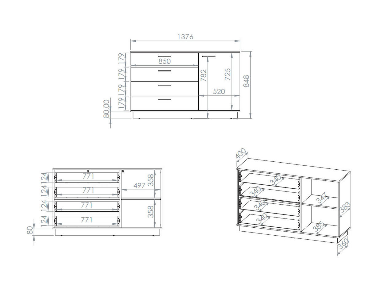 KOMMODE Modesto Eiche Style hell / Schwarz 138 / 40 / 86 cm - Eichefarben/Schwarz, Holz/Holzwerkstoff (138/86/40cm) - Feldmann-Wohnen