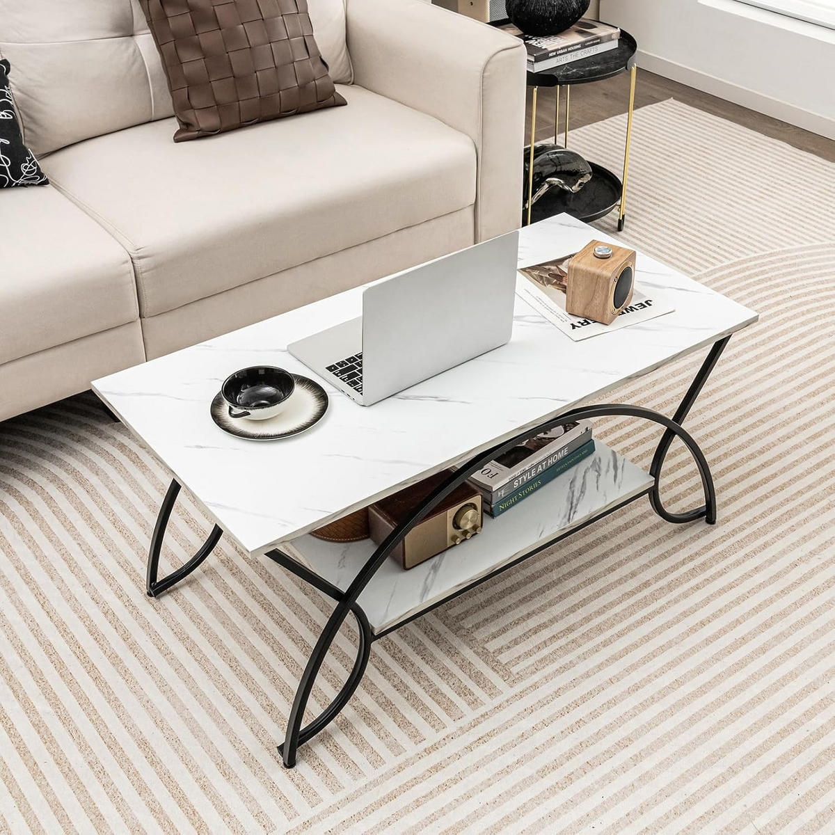 COUCHTISCH Weiß - Weiß, Holz (100/50/45cm) - COSTWAY