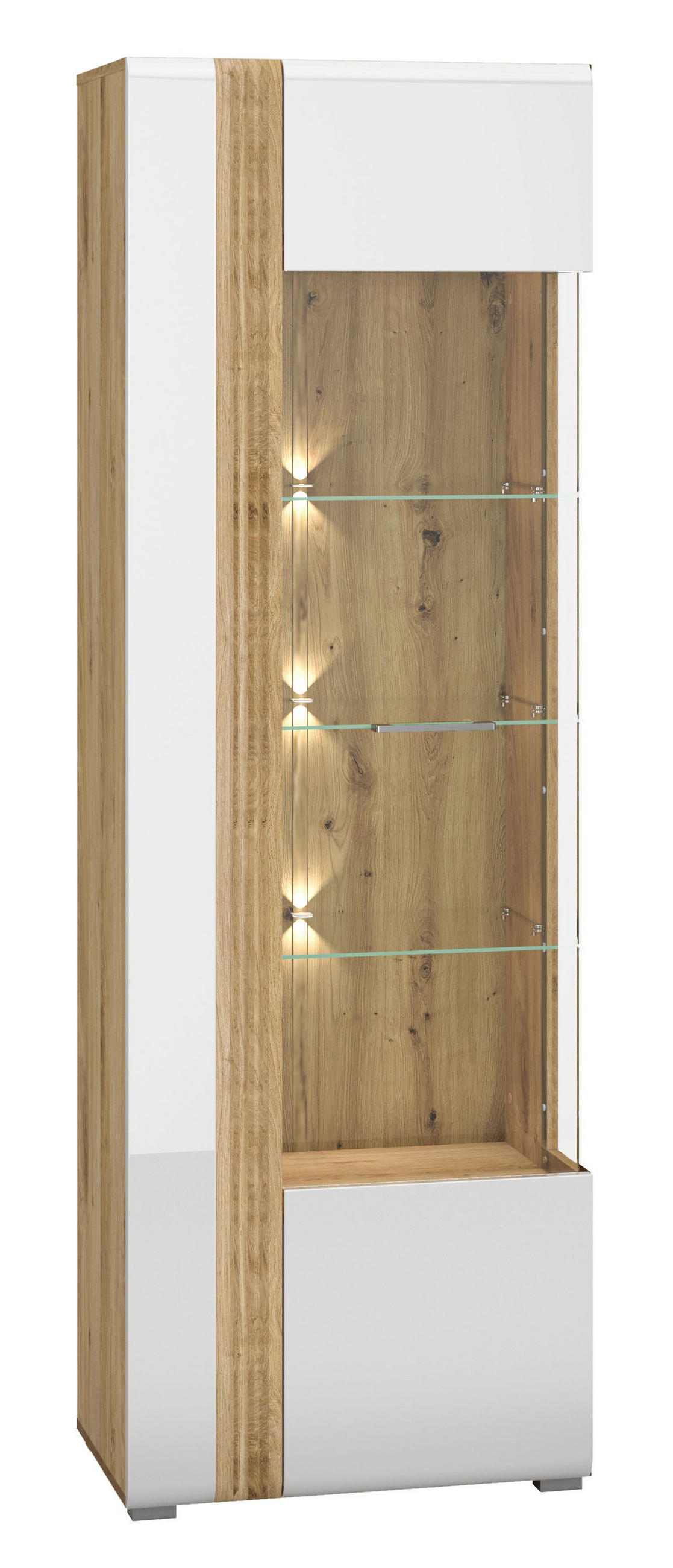 STANDVITRINE Adagio weiß Hochglanz / Eiche castello 65 / 42 / 196cm - Weiß Hochglanz/Weiß, Holz/Holzwerkstoff (65/196/42cm) - Feldmann-Wohnen