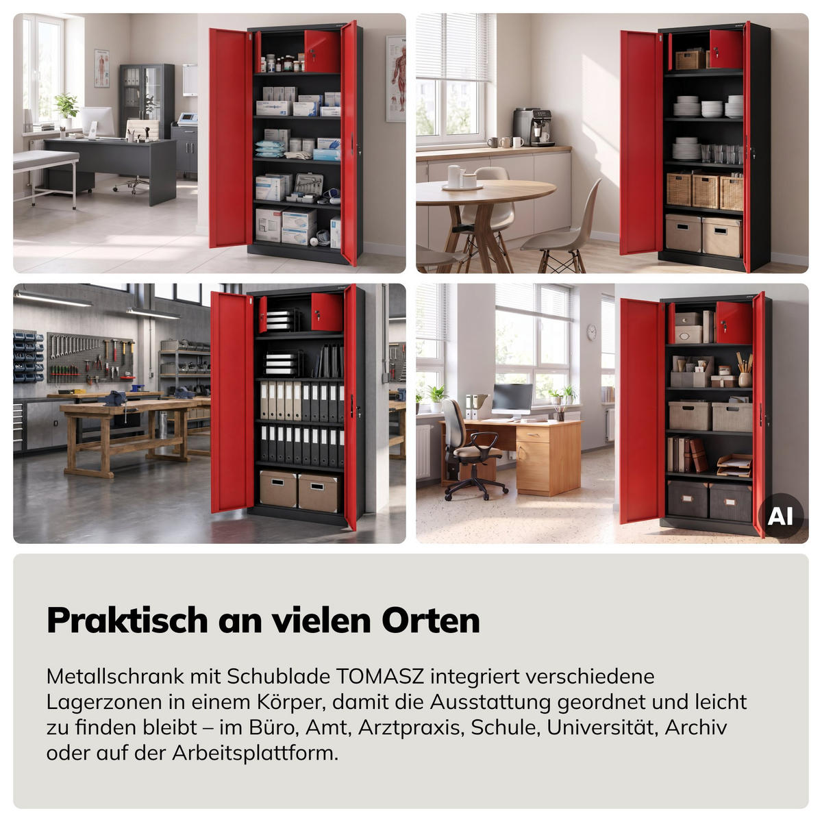 METALLSCHRANK mit Stauraum TOMASZ 185x90x45 cm - Anthrazit/Rot, Metall (90/185/45cm) - Jan Nowak