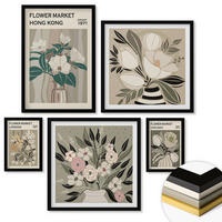 WANDBILDER 5er-Set - 50x50 cm & 20x30 cm & 40x60 cm Schwarzer Rahmen - Blumenillustrationen London Hongkong - Schwarz, Kunststoff (40/60cm) - ArtPrintCave