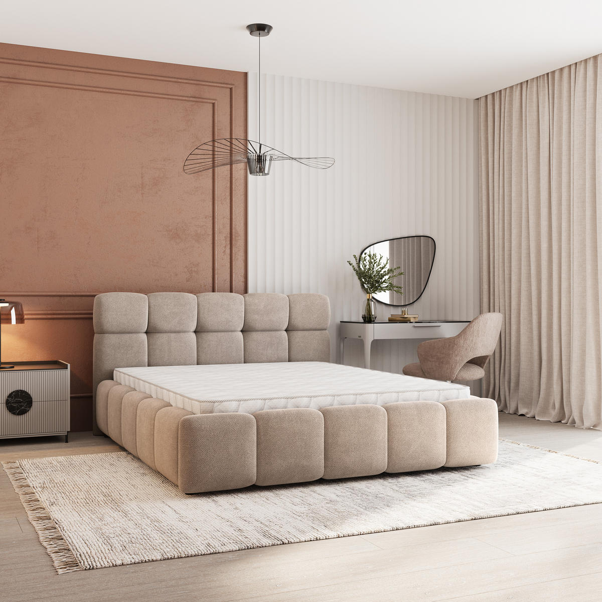 POLSTERBETT FARU SR 180x200 cm mit Bettkästen - Beige - Beige, Holz (180/200cm) - MASSENO