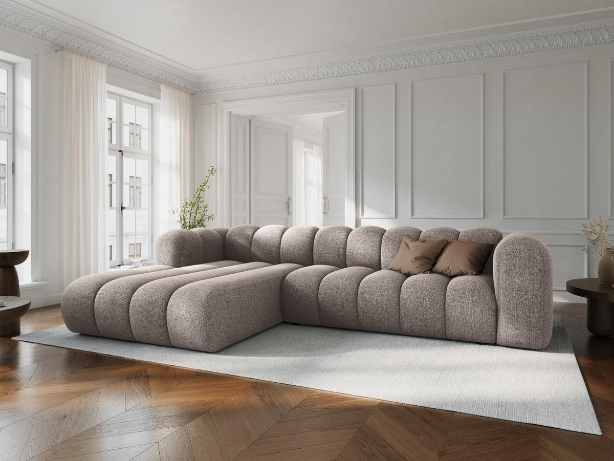 ECKSOFA modular links Lupine aus Chenille-Stoff beige 4 Sitzplätze - Beige, Textil (177/290cm) - Micadoni