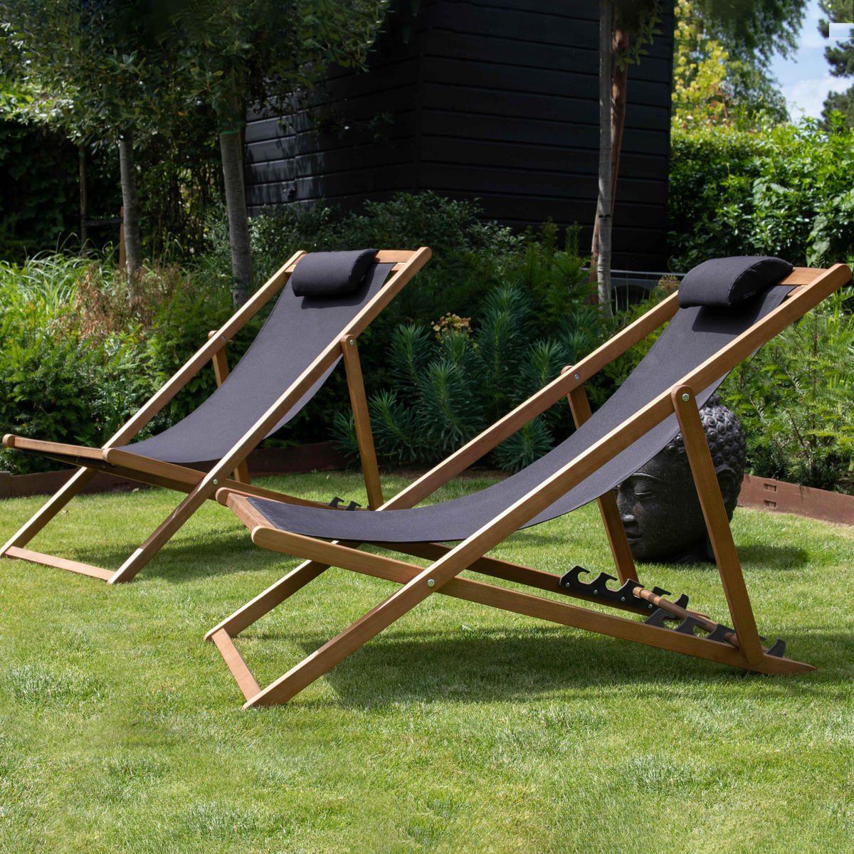 LIEGESTUHL 2-tlg., Schwarz - Schwarz, Holz (62/88/105cm) - Oviala