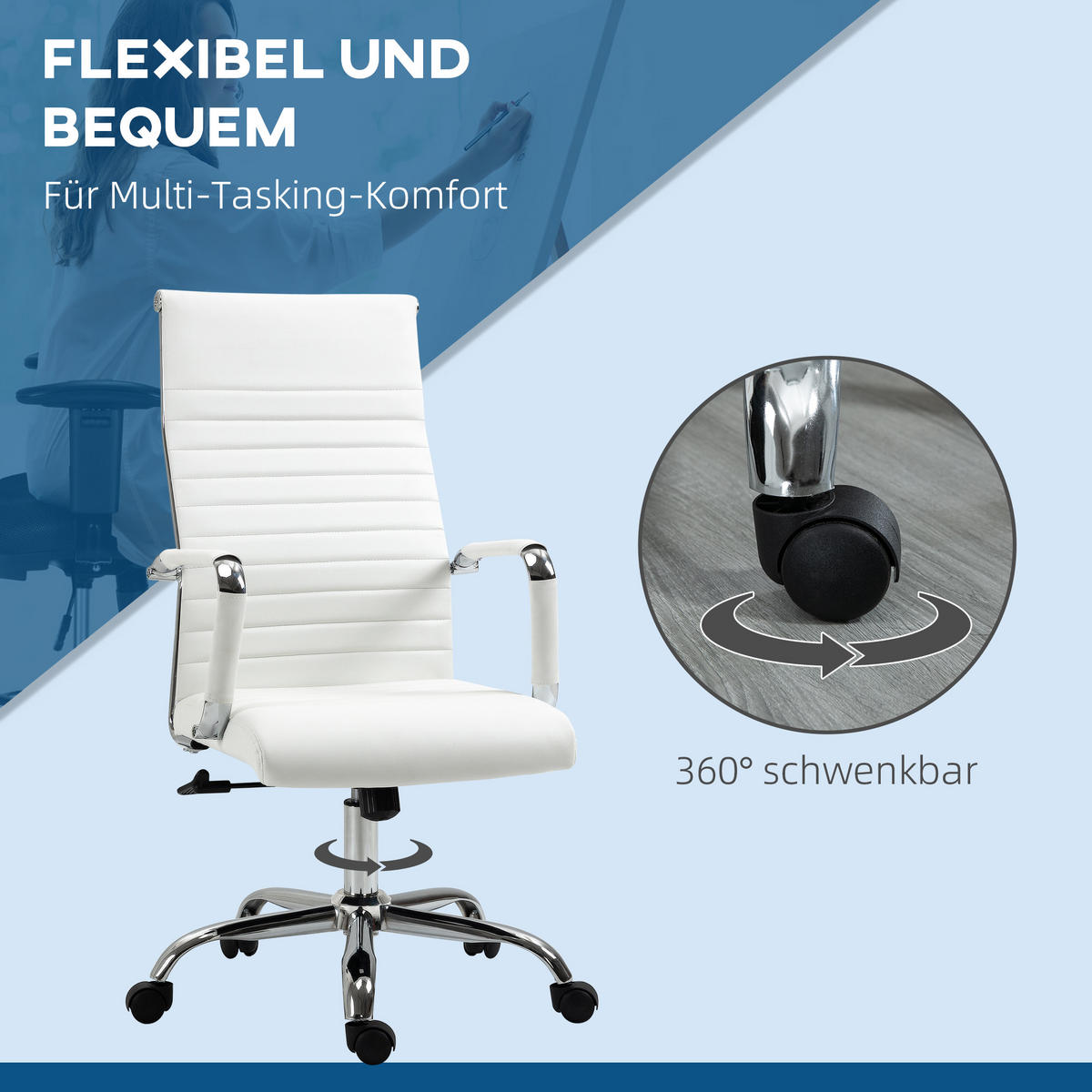 BÜROSTUHL mit Wippfunktion, Kunstleder, Weiß - Weiß, Leder (62/114/54cm) - Vinsetto