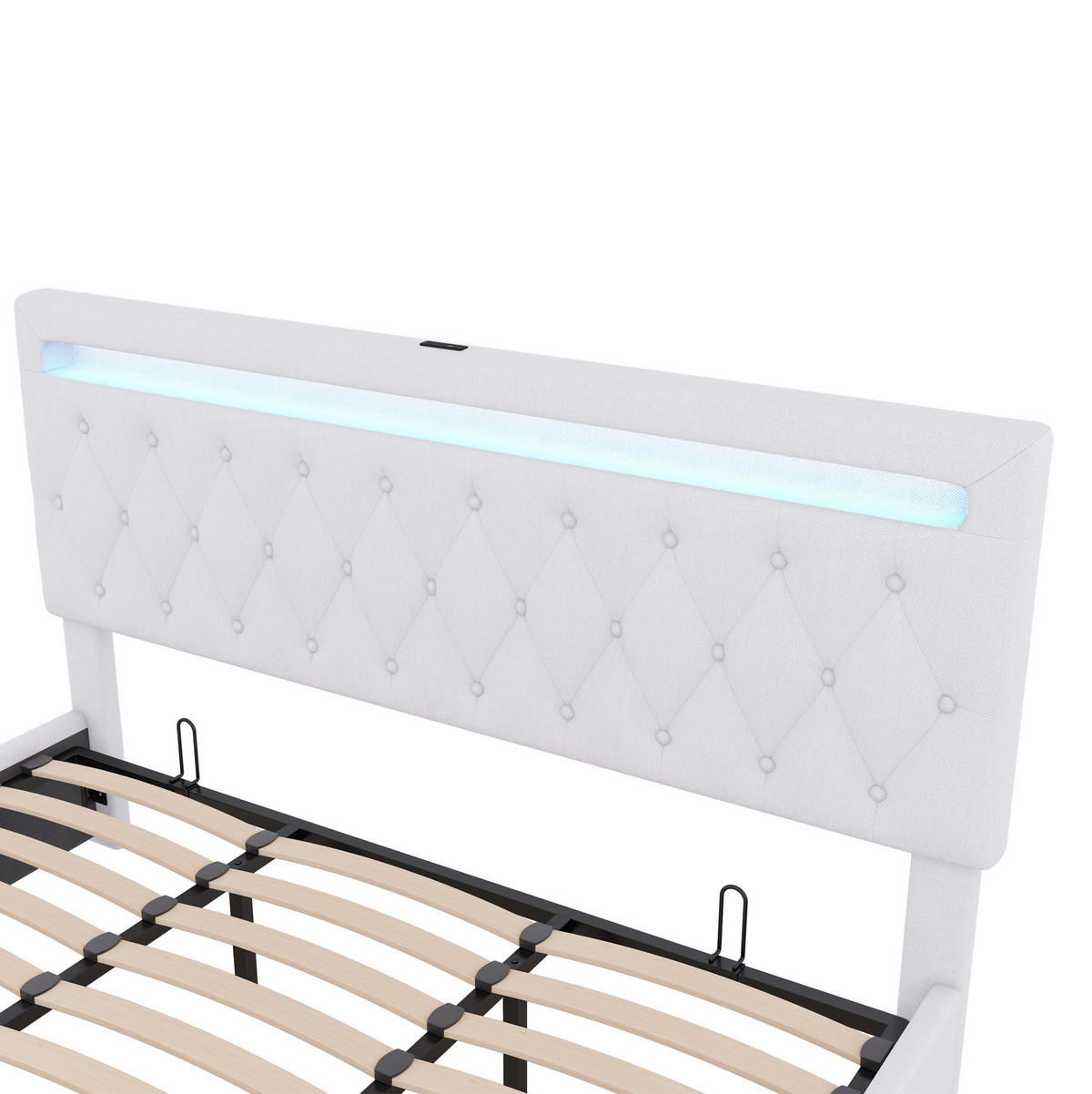 POLSTERBETT 180/200 cm Weiß mit Stauraum, LED-Beleuchtung und USB - Weiß, Textil (180/200cm) - Flora Grace