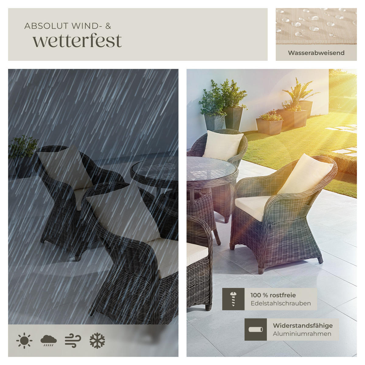 ALUMINIUM RATTAN SITZGRUPPE Zürich, kein Aufbau, grau - Grau, Kunststoff - tectake