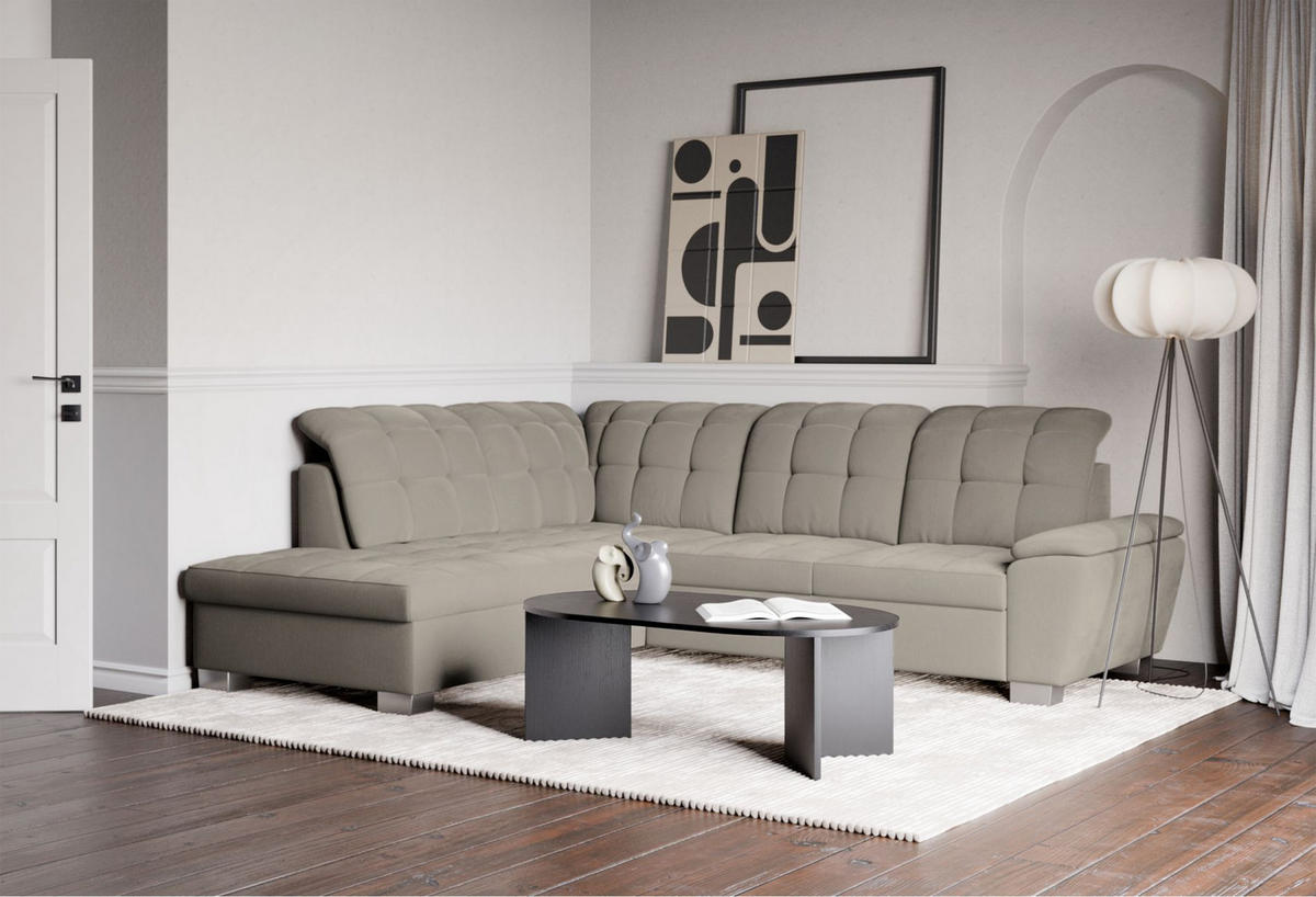 ECKSOFA Jamaal Taupe linksseitig - Taupe/Schwarz, Textil (258/212cm) - Selsey