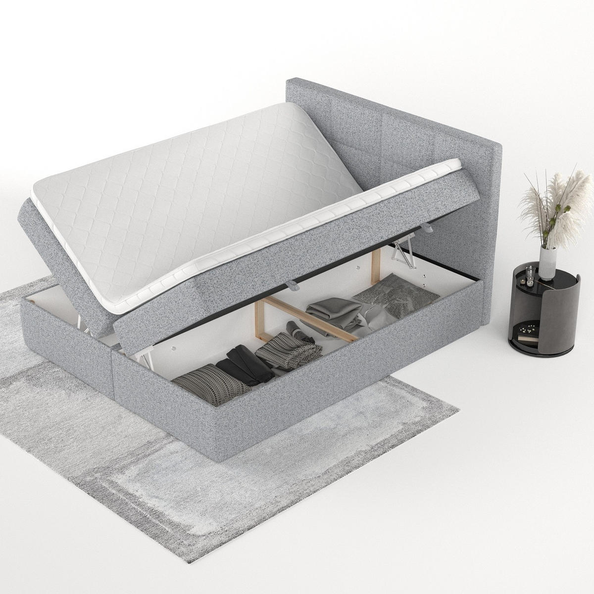 BOXBETT Oris 140/200 cm Grau im Riva Stoff - Schwarz/Grau, Holz/Holzwerkstoff (140/200cm) - AltaBeds
