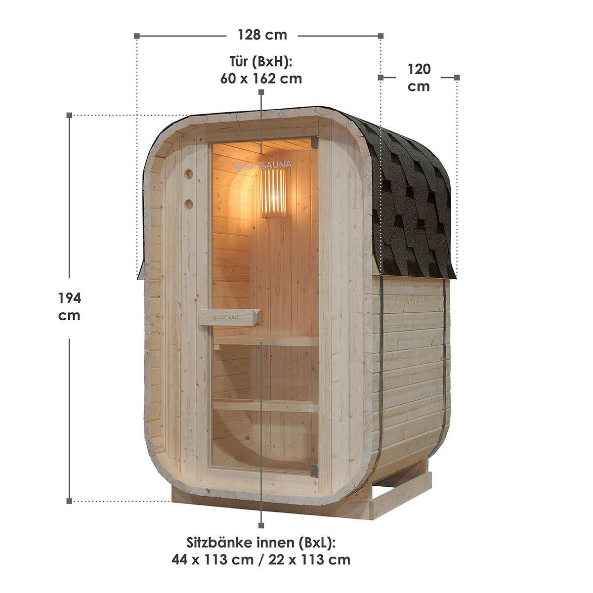 FASSSAUNA Nolvik S inkl. Zubehör-Set - Naturfarben, Holz (128/194/120cm) - Artsauna