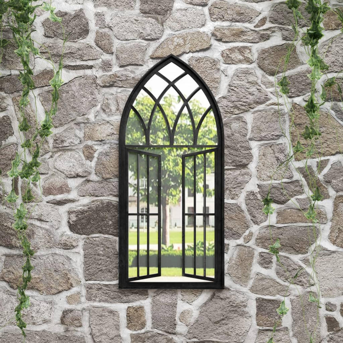 GARTENSPIEGEL Schwarz 100x45 cm Eisen - Schwarz, Metall (45/100/1cm) - furnicato