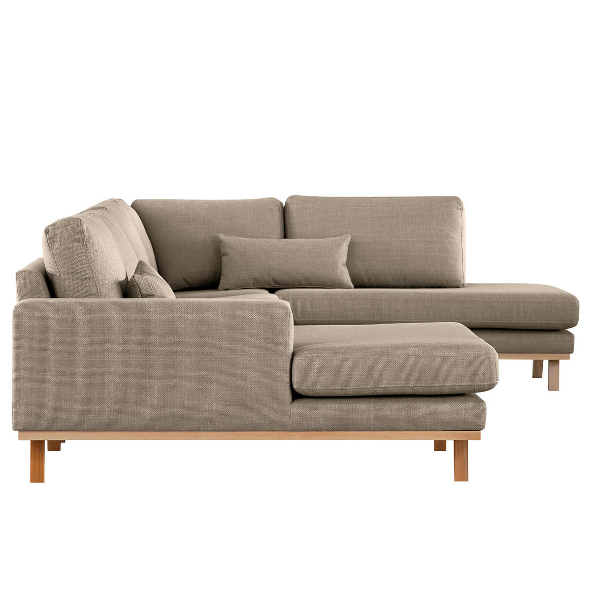 WOHNLANDSCHAFT mit Longchair - Taupe/Buchefarben, Buchenholz/Textil (371/81/219cm) - home24