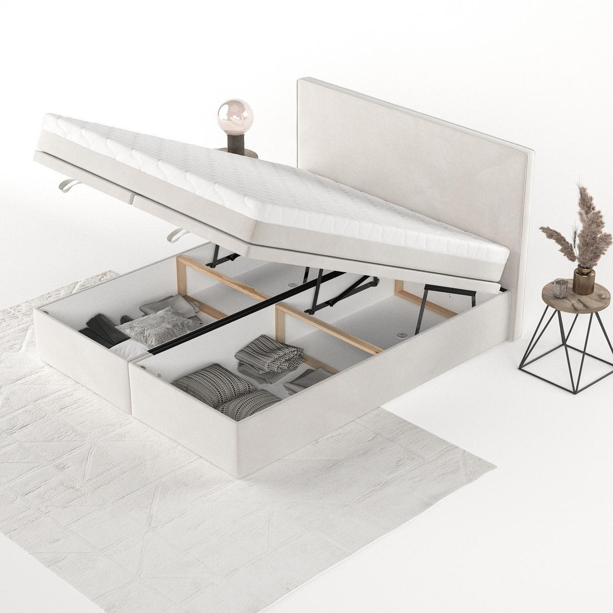 BOXBETT Zalla 160/200 cm Creme im Paros Stoff - Creme/Schwarz, Holz/Holzwerkstoff (160/200cm) - AltaBeds