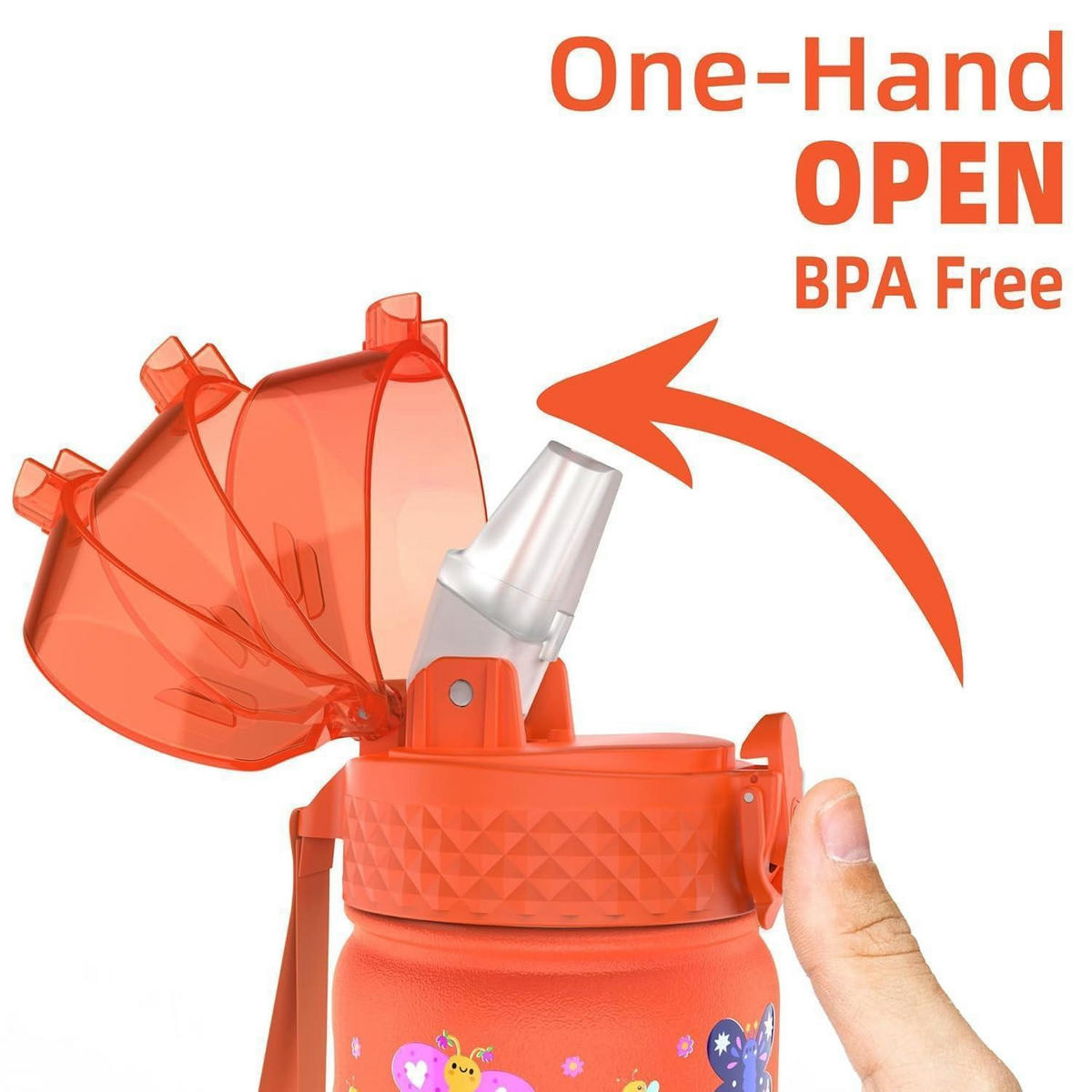 KINDER Trinkflasche 420 ml Edelstahl mit Strohhalm doppelwandig isoliert BPA-frei - Multicolor, Metall (7.5/7.5cm)
