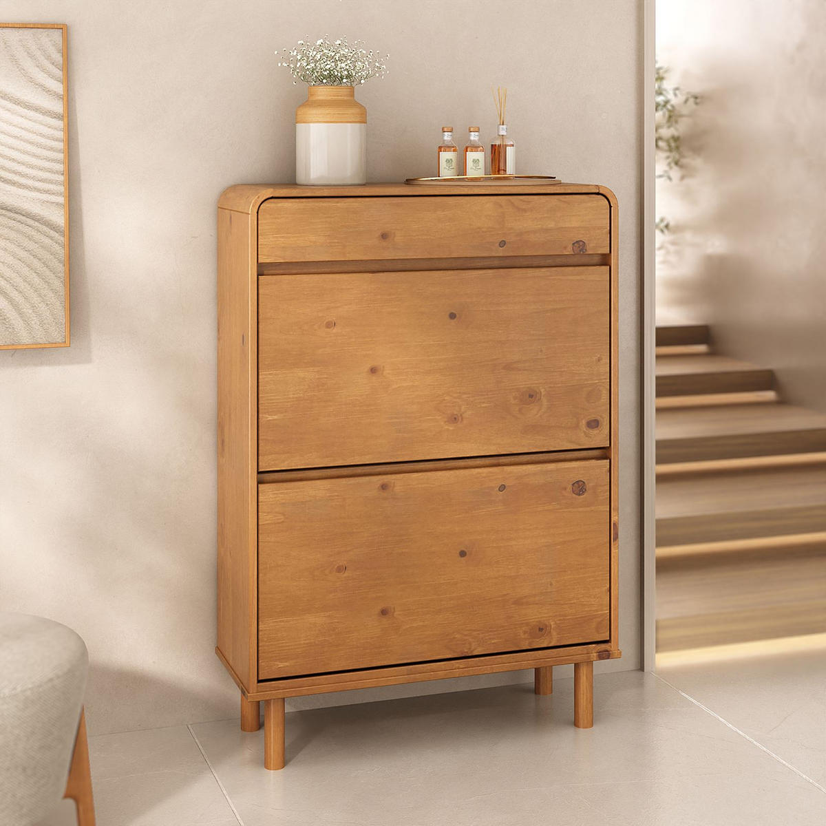 SCHUHKIPPER NAEL Eiche - Eichefarben, Holz (80/114/30cm) - IDIMEX