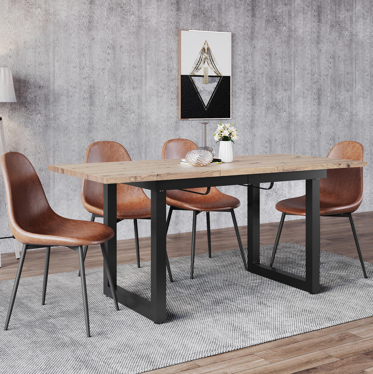 ESSTISCH 140/180/80/75 cm Schwarz/Natur aus MDF mit Ausziehfunktion - Eichefarben, Holzwerkstoff (180/80/75cm) - OKMYHOME