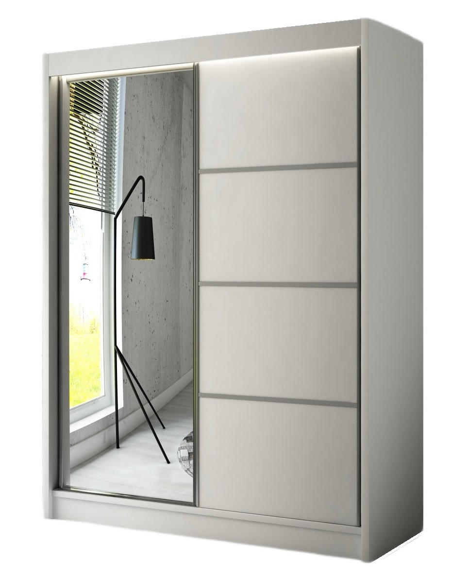 SCHRANK Weiß PAKO Schiebetür Mit Spiegel 150 cm - Weiß, Holzwerkstoff (150/215/61cm) - Sepro Meble