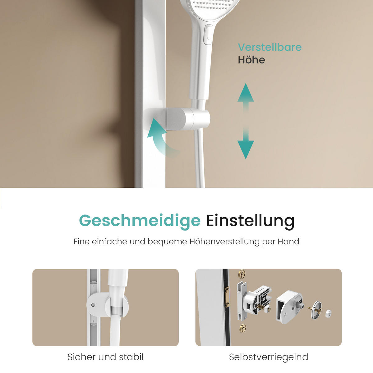 ÜBERKOPFBRAUSESET mit Brausethermostat Temperaturanzeige Weiß - Weiß, Metall (43.7/112.2/62.5cm) - EMKE