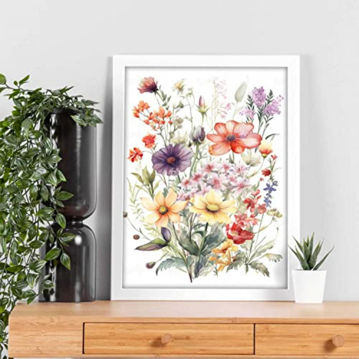 POSTER Set mit 4 AquarellWildblumen A4 Weißer Rahmen - Weiß, Papier (29.7/3cm) - Nacnic