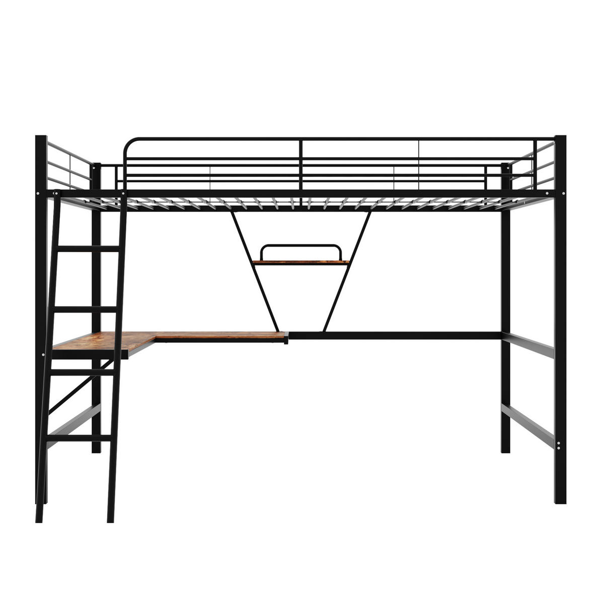 HOCHBETT 90/200 cm mit L-förmigem Schreibtisch und Regal, platzsparend, Schwarz - Schwarz, Metall (90/200cm) - Redom