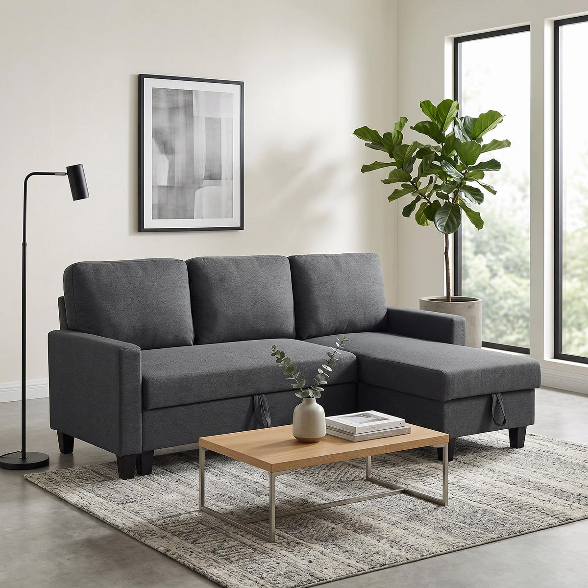 SCHLAFSOFA Dunkelgrau 197.0/129.0/85.0cm - Dunkelgrau, Textil (129/85/197cm)