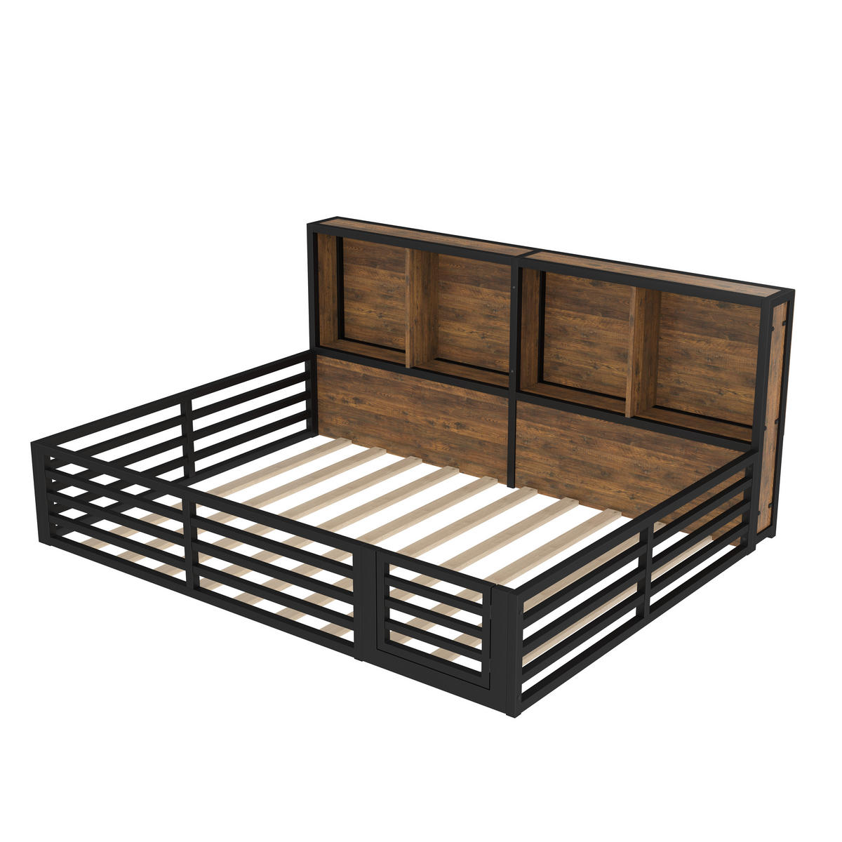 METALLBETT 140/200 cm Schwarz mit Staufach - Schwarz, Metall (140/200cm) - Oxeza