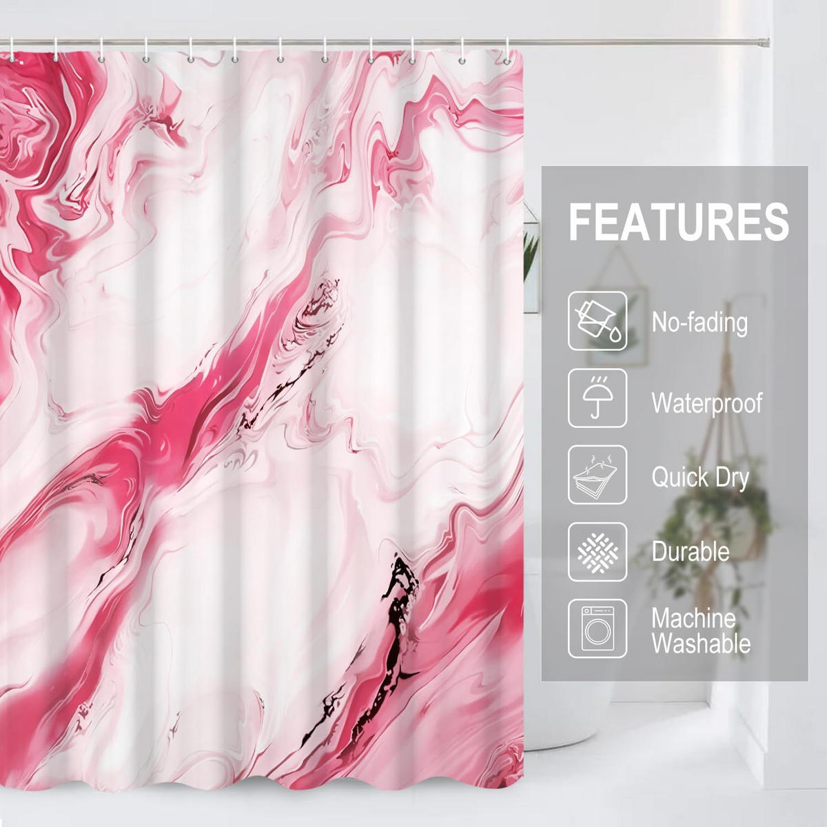 DUSCHVORHANG Aquarell Marmor 180 x 180 cm - Pink, Textil (180/180cm) - Kaket
