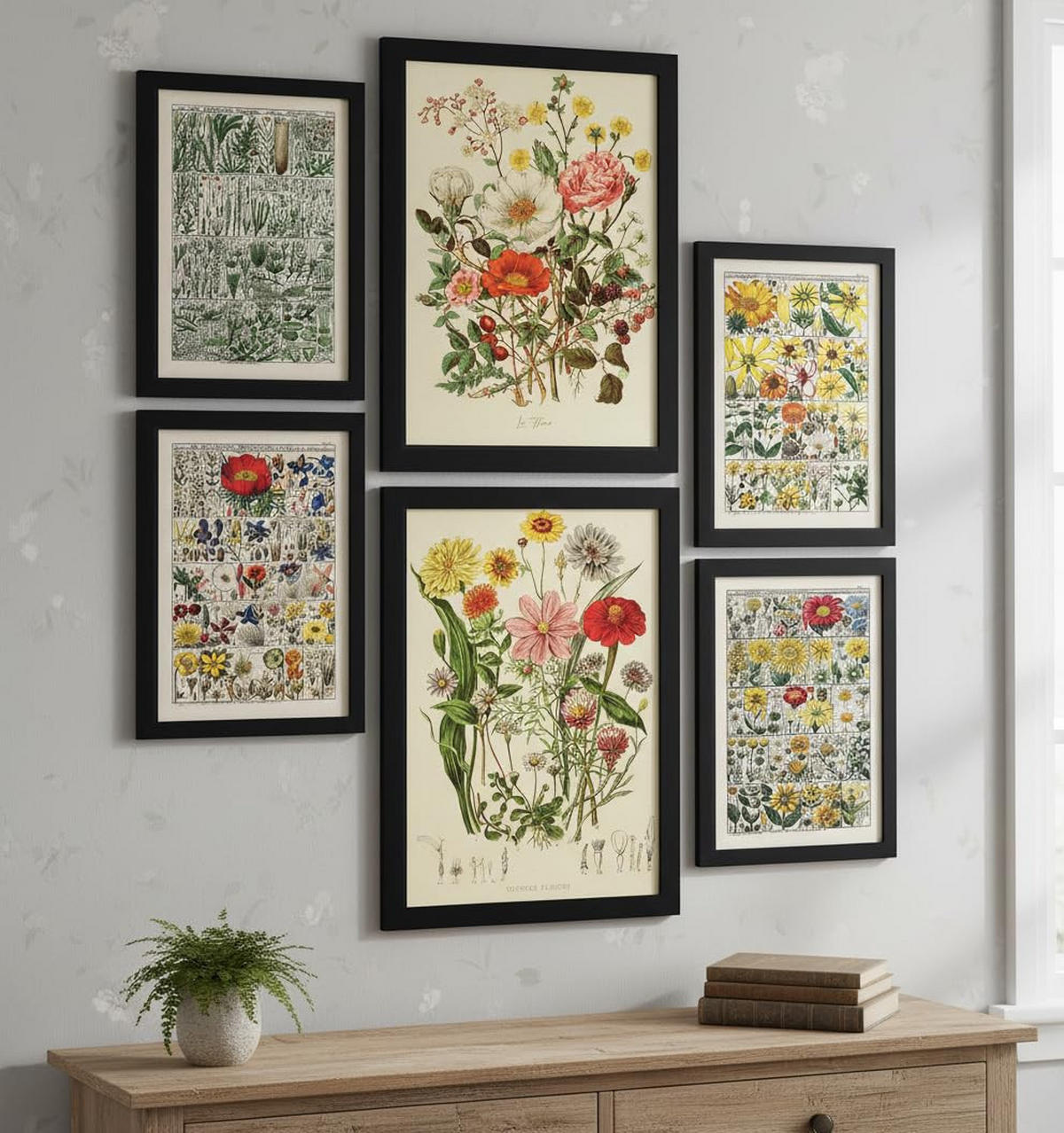 POSTER Set Mit 6 Blumenanatomie In Vintage A3 & A4 Schwarzer Rahmen - Schwarz, Papier (29/3cm) - Nacnic