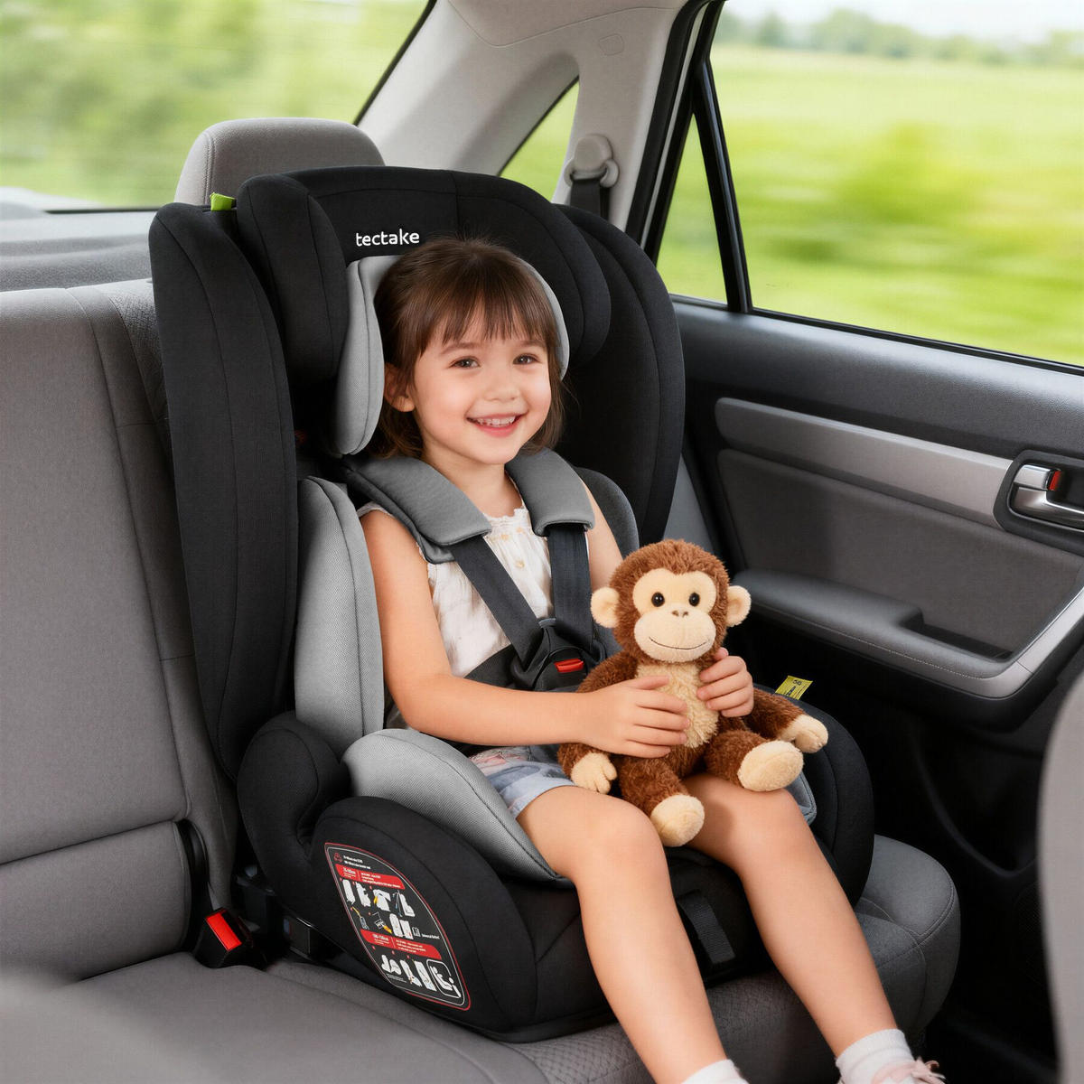 AUTOSITZ Emely,ab 15 Monaten von 76 bis 150 cm, Belastbarkeit 36 kg,dunkelgrau/schwarz - Dunkelgrau/Schwarz, Kunststoff (48/74/48cm) - tectake