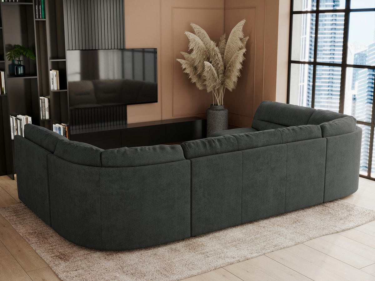WOHNLANDSCHAFT COMODO U Dunkelgrau Struktur - Dunkelgrau/Silberfarben, Textil/Metall (340/93/206cm) - MKS