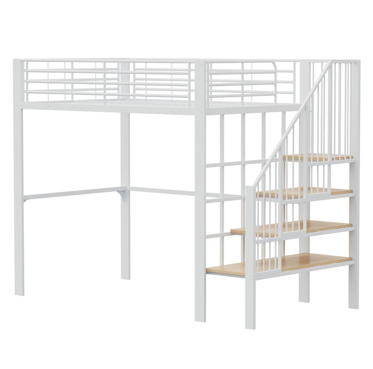 HOCHBETT 140/200 cm aus Metall und Holz mit Treppe Weiß - Weiß, Metall (140/200cm) - Modenvie