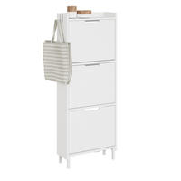 SCHUHSCHRANK mit 3 Klappen und Sensorlicht Weiß 50x19x131cm - Weiß, Holzwerkstoff (19/131/50cm) - SoBuy