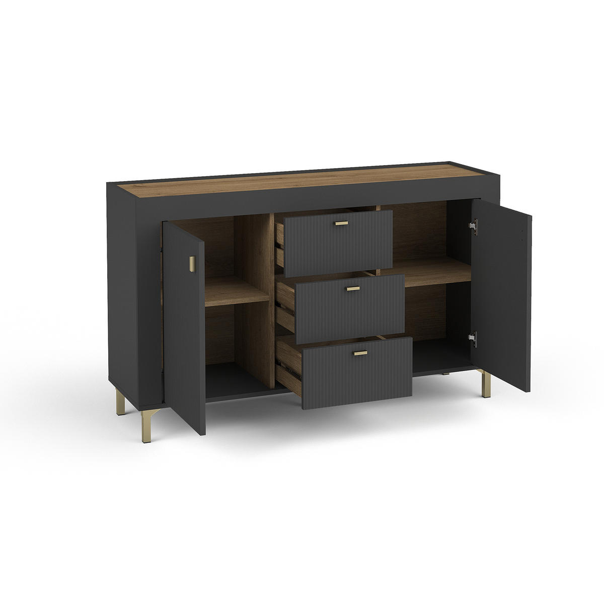 KOMMODE Monta mit 2 Türen und 3 Schubladen, Schwarz - Schwarz, Holzwerkstoff (137/84/40cm) - Beautysofa