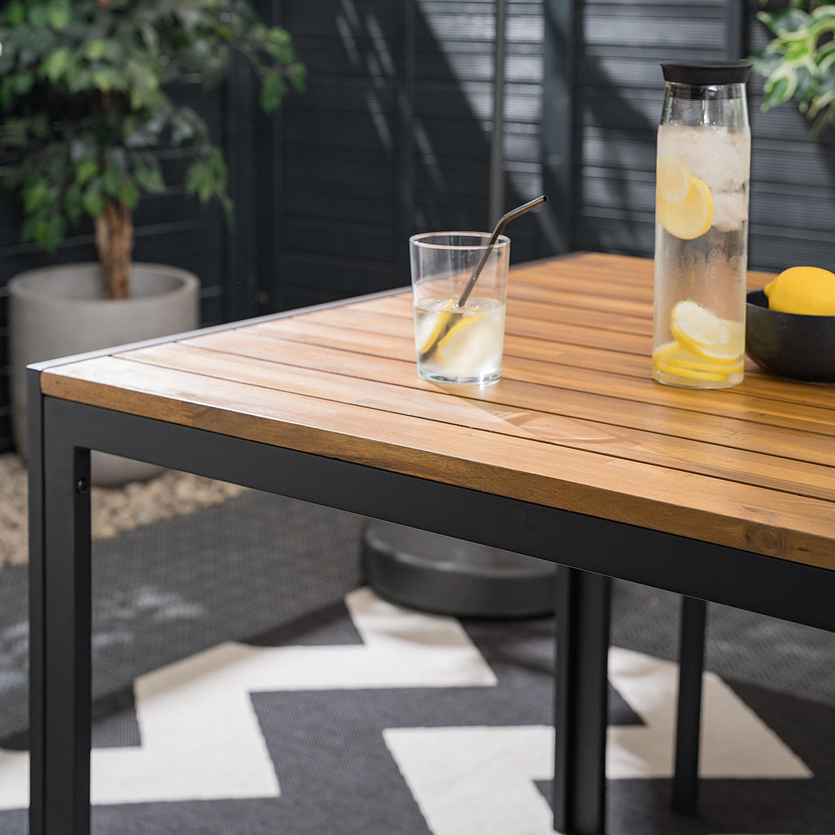 GARTENESSGRUPPE - 5-teilig - Akazie massiv / Aluminium - Braun / Schwarz - Schwarz/Braun, Holz/Textil - home24