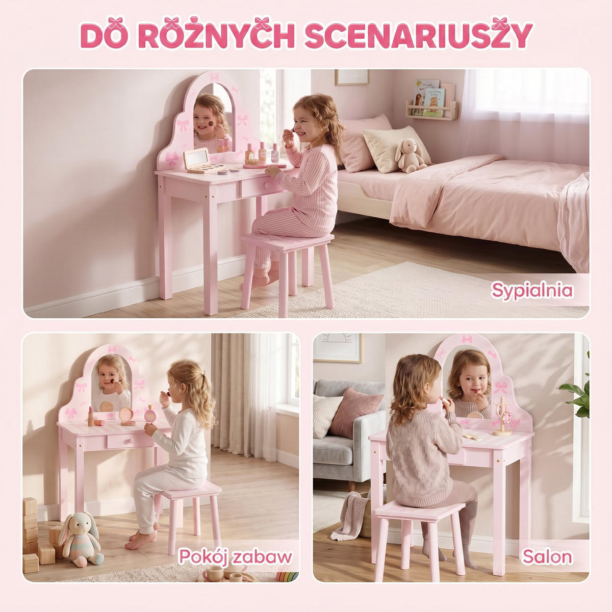 KINDER-SCHMINKTISCH-SET MDF Acryl Rosa - Rosa/Weiß, Holz/Holzwerkstoff (34/82/55cm) - AIYAPLAY