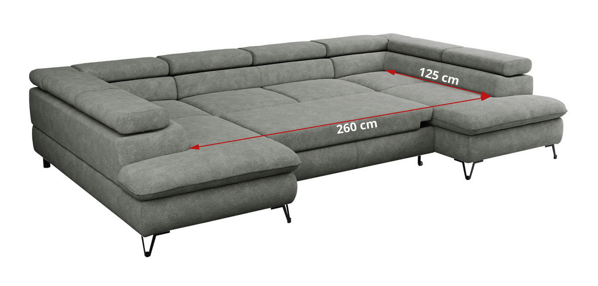 WOHNLANDSCHAFT PETER U Struktur Grau - Schwarz/Grau, Textil/Metall (346/76/208cm) - MKS