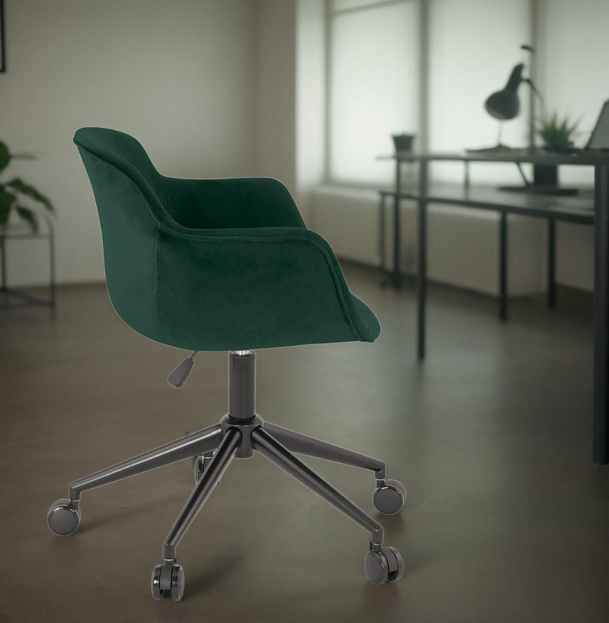 BÜROSTUHL Samt mit Rollen, 360° drehbar und höhenverstellbar PILANO, Grün 54x59x80 cm - Schwarz/Grün, Textil/Metall (59/80/54cm) - KADIMA DESIGN