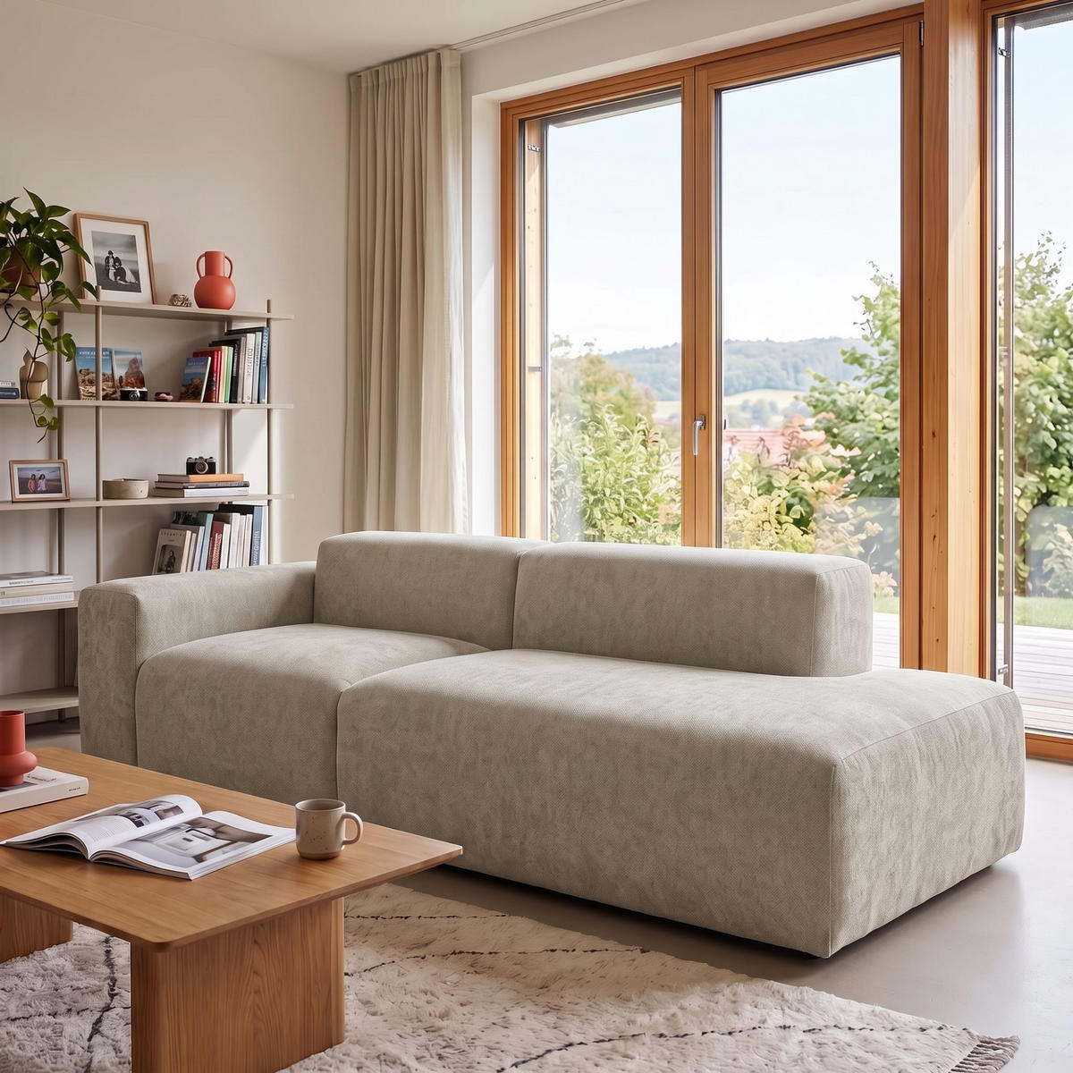 3-SITZER modulares Sofa HEAVEN SET 1 Rechts, Breite 255 cm Webstoff Olivgrün - Schwarz/Olivgrün, Holz/Kunststoff (102/71/255cm) - Muffo