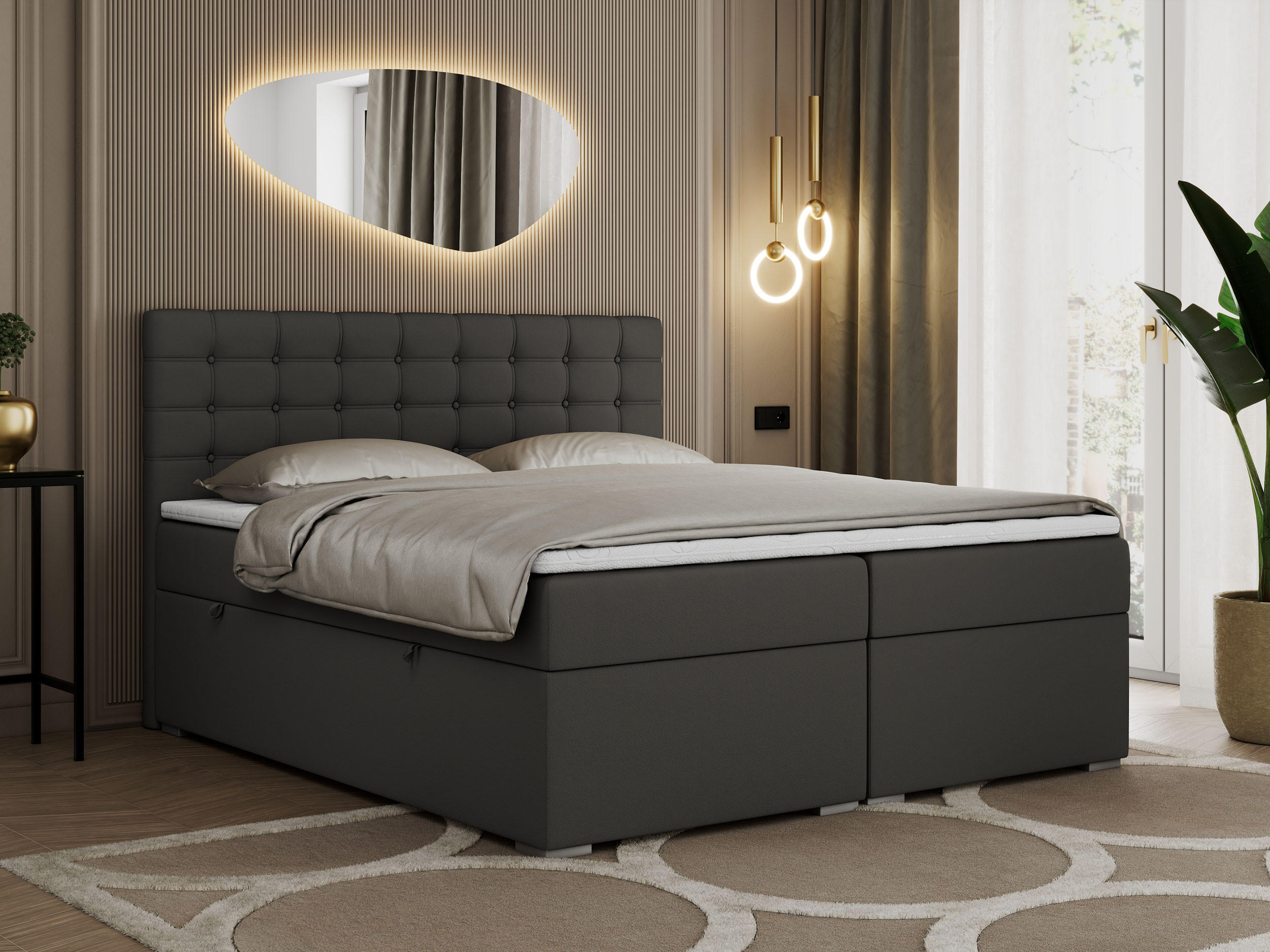 BOXBETT SUSAN 180/200 Dunkelgrau Kunstleder - H4 - Dunkelgrau, Holz/Textil (180/200cm) - MKS