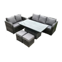 GARTENSET Polyrattan 7-Sitzer - Dunkelgrau/Grau, Glas/Kunststoff - Fimous