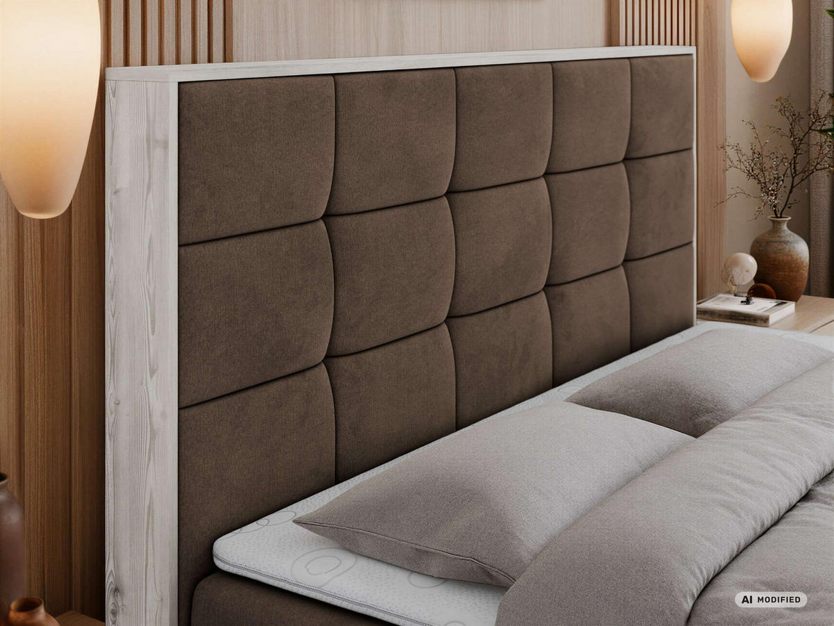 BOXSPRINGOVÁ POSTEĽ ALNOR 200/200 Hnedá Samet - Topper Visco - H3 (stredne tvrdý) - hnedá/čierna, textil/plast (200/200cm) - MKS