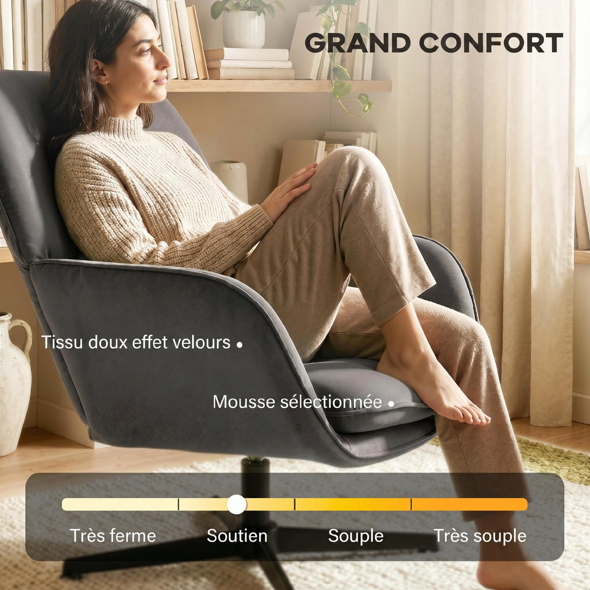 RELAXSESSEL DE-13358 Velours, breite Sitzfläche Dunkelgrau - Dunkelgrau, Metall (73/85/83.5cm) - ComfortXL