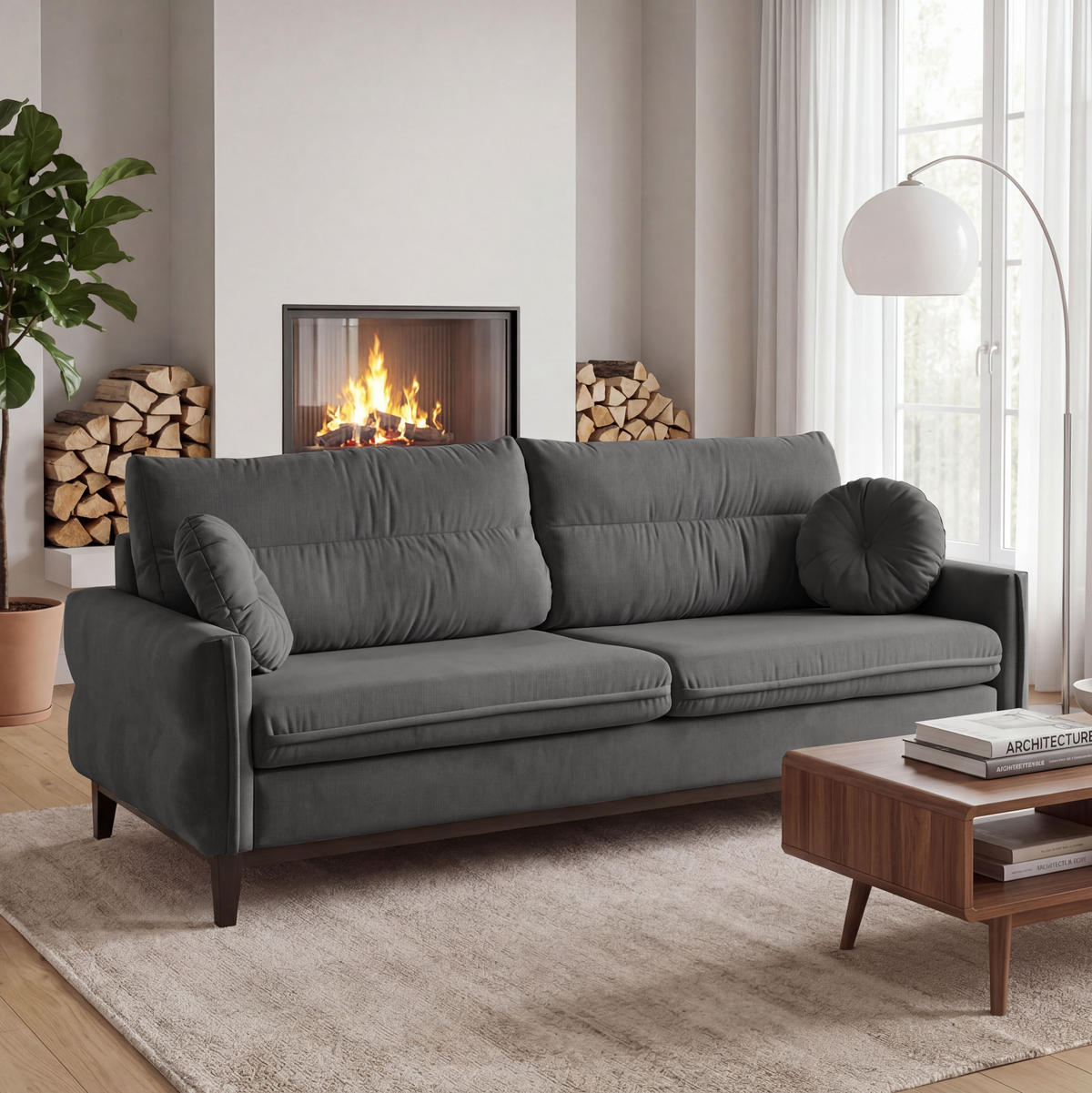 SOFA 2-SITZER Belweder Velours grau - Wengefarben/Grau, Holz/Textil (218/95/94cm) - Beautysofa