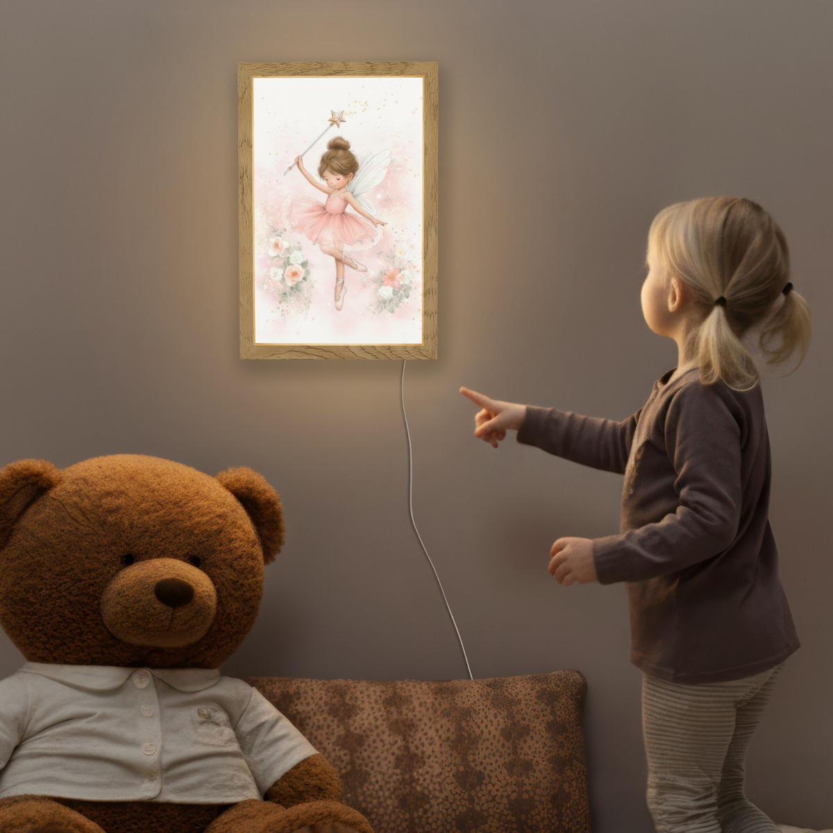 NACHTTISCHLAMPE Ballerina - Fee - Blumen - Rosa 20x30 cm - Rosa, Holzwerkstoff (8/20/30cm)