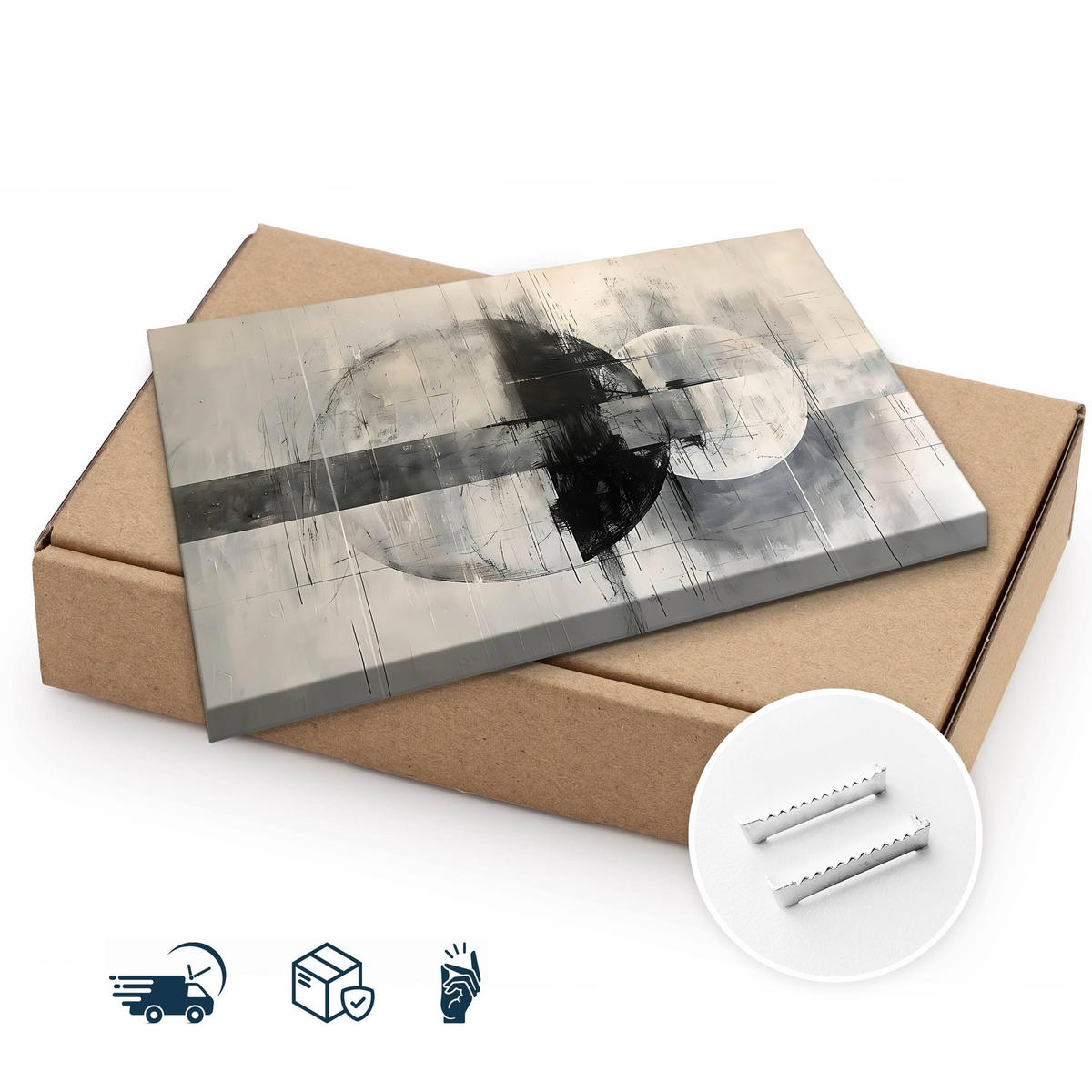 LEINWANDBILD Abstraktion Moderne Muster 100/70 cm - Beige/Schwarz, Textil (100/70cm) - Muralo