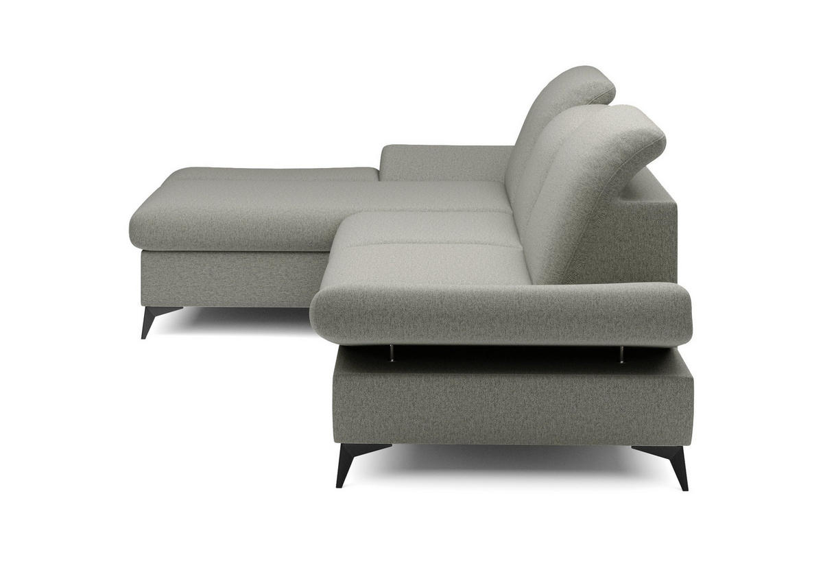 ECKSOFA FELICE L-S Grau Geflochtener Stoff mit Schlaffunktion - Grau, Holz (284/166cm) - MASSENO